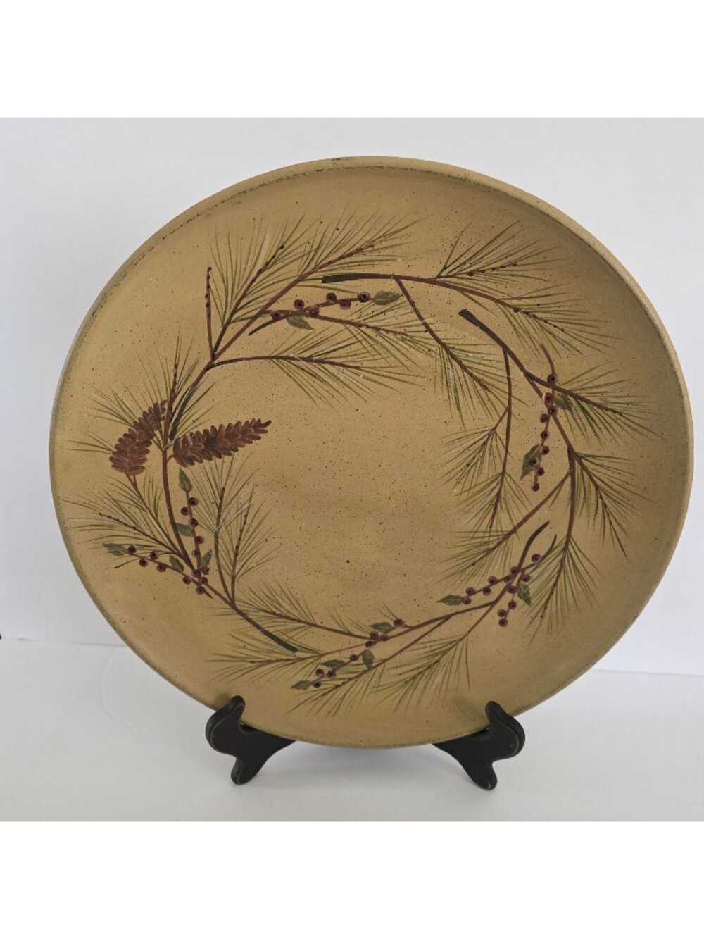 Decorative Platter With Pinecone & Berry Design By Hearthside Collection